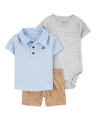 Baby 3-Piece Polo Outfit Set - Blue