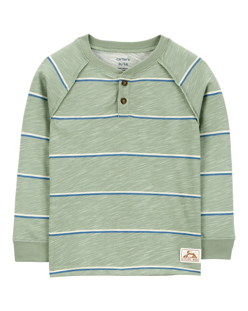 Baby Striped Cotton Blend Long-Sleeve Henley