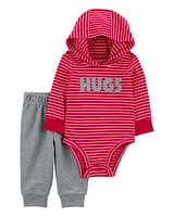 Baby 2-Piece Striped Hugs Hooded Bodysuit Pant Set