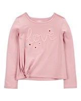 Kid Love Jersey Long-Sleeve Boxy Fit Tee - Pink