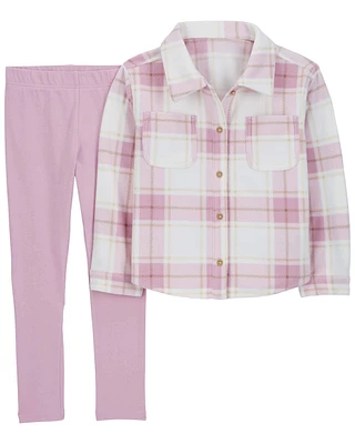 Kid 2-Piece Plaid Fleece Shacket & Legging Set