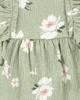 Baby Girl 3-Piece Floral Gauze Outfit Set - Green