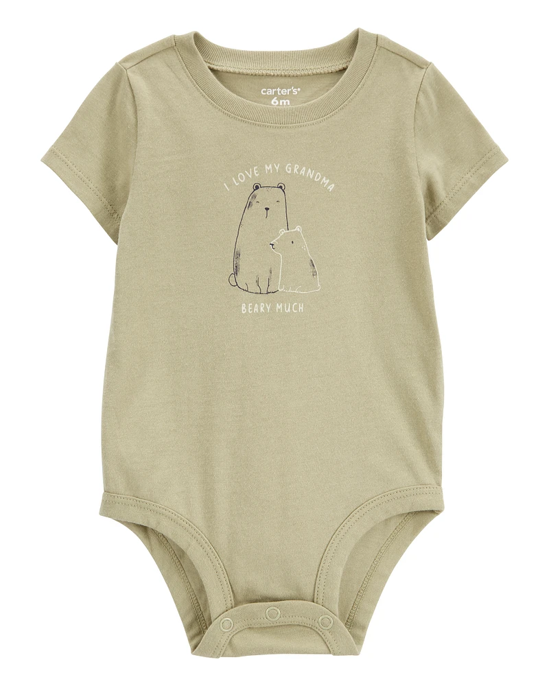 Baby Grandma Short-Sleeve Bodysuit - Olive