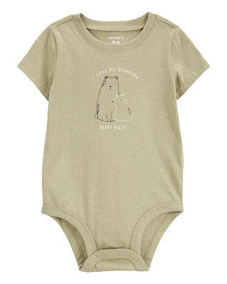 Baby Grandma Short-Sleeve Bodysuit - Olive