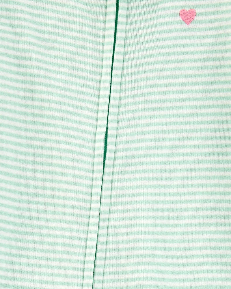 Toddler Girl Striped Snug Fit Cotton Footie 1-Piece Pyjamas - Green