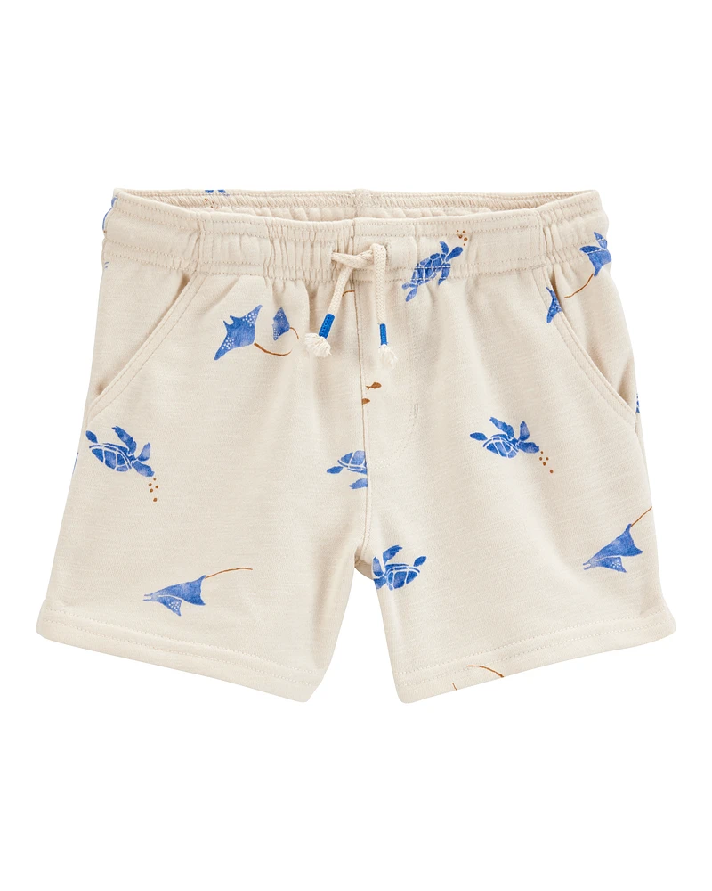 Toddler Sea Print Pull-On French Terry Shorts - Ivory