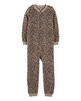 Kid 1-Piece Cheetah Print Fleece Footless Pyjamas