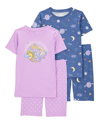 Kid Space Print Snug Fit Cotton 4-Piece Pyjamas