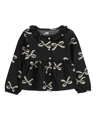 Toddler Bow Print Button-Up Blouse