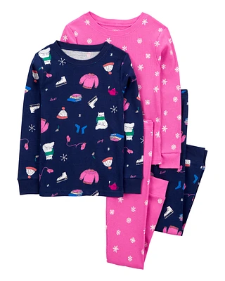 Kid 4-Piece Ice Skate & Snowflake Cotton Blend Pyjamas