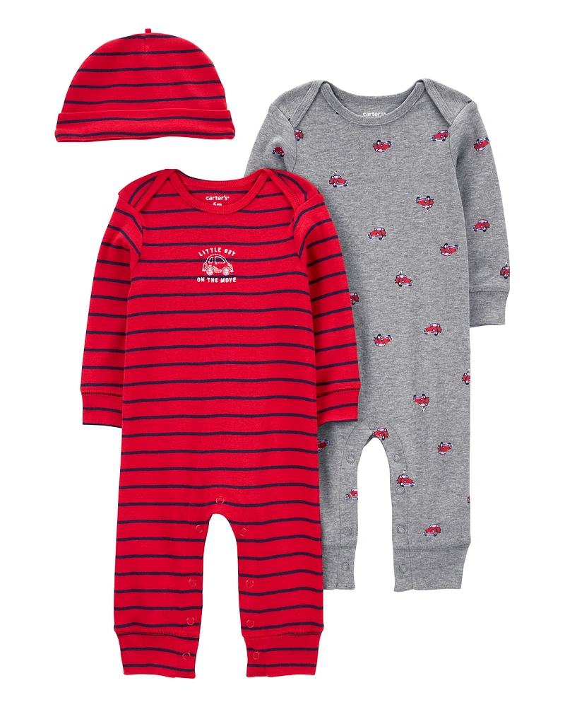 Baby Red Car 3-Piece Jumpsuit Set