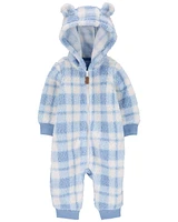 Baby Plaid Hooded Fuzzy Jumpsuit