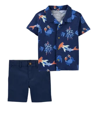 Toddler 2-Piece Button-Front Shirt & Short Set
