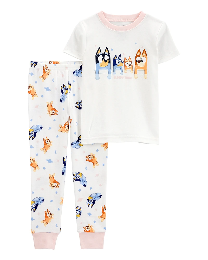 Toddler Bluey Snug Fit Cotton 2-Piece Pyjamas - White