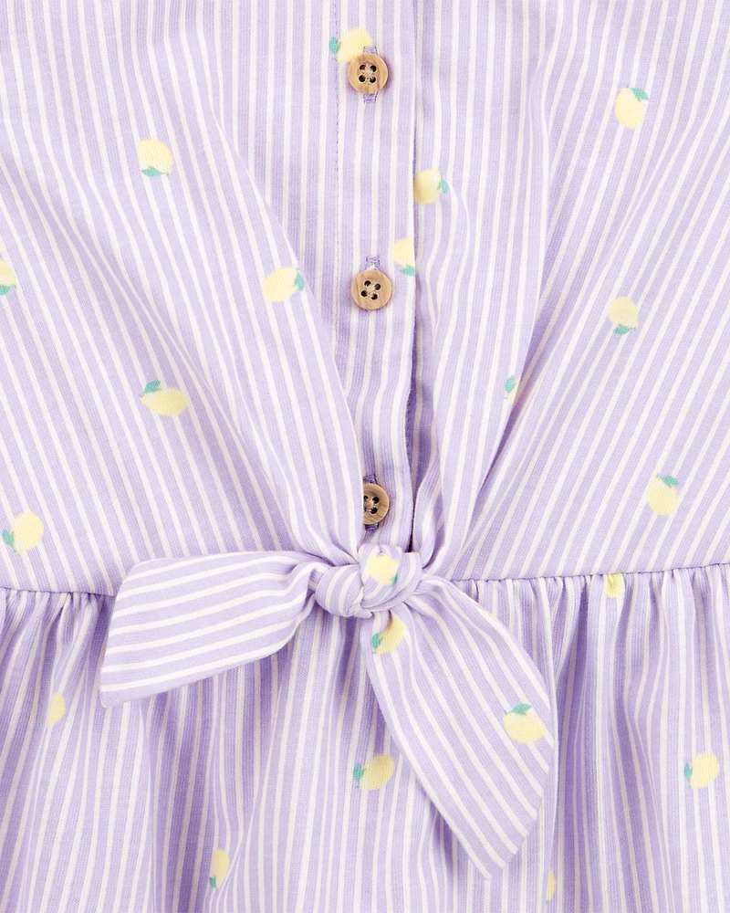 Baby Lemon Print Striped Button-Front Dress