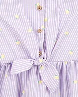 Baby Lemon Print Striped Button-Front Dress