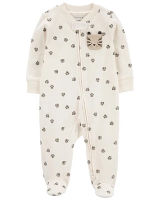 Baby Paw Print 2-Way Zip Cotton Sleeper