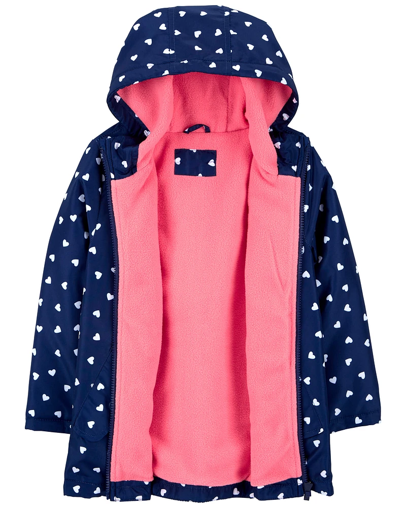 Kid Fleeced-Lined Heart Print Rain Jacket