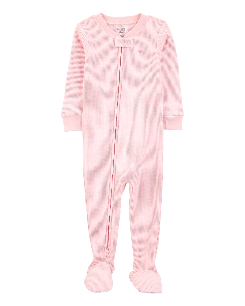 Baby Heart Waffle Knit Footie 1-Piece Pyjamas - Pink