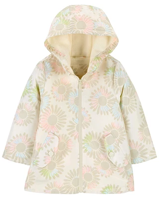 Toddler Fleece-Lined Floral Print Rain Jacket