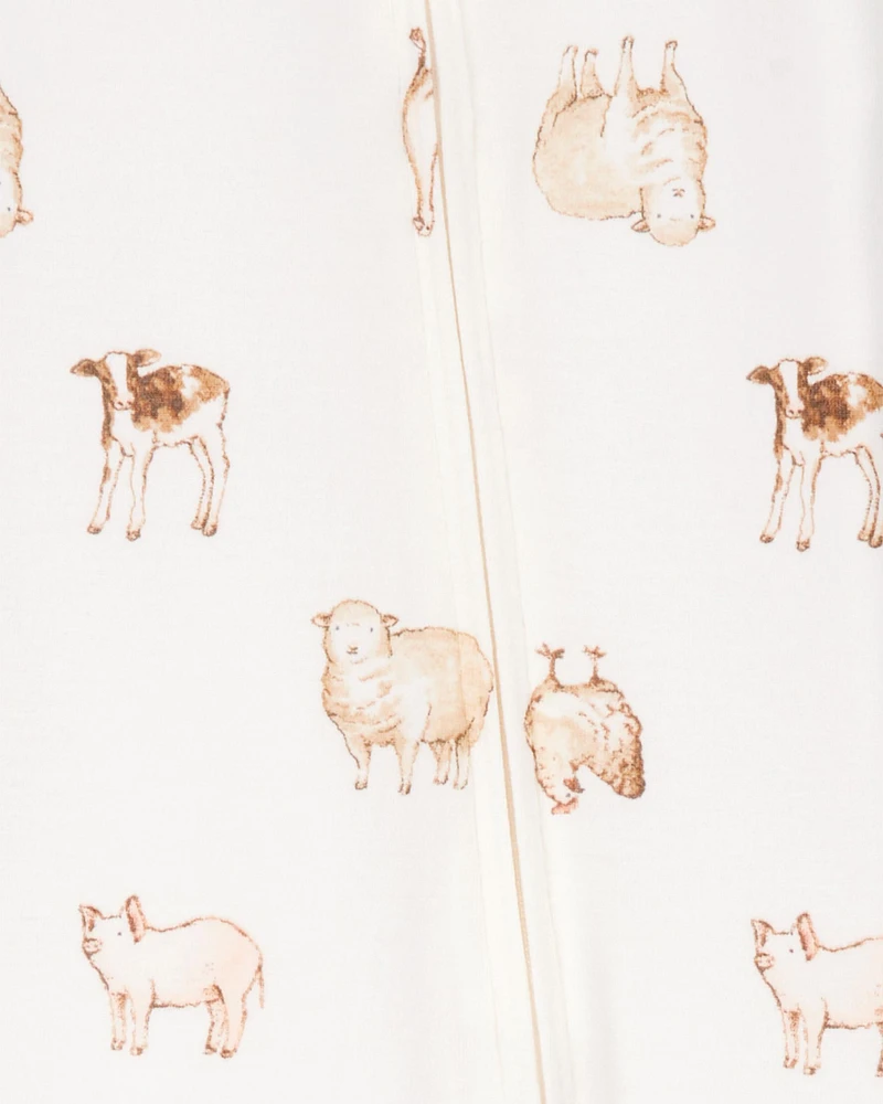 Baby Farm Animals Print 2-Way Zip PurelySoft Sleeper Pyjamas - Ivory