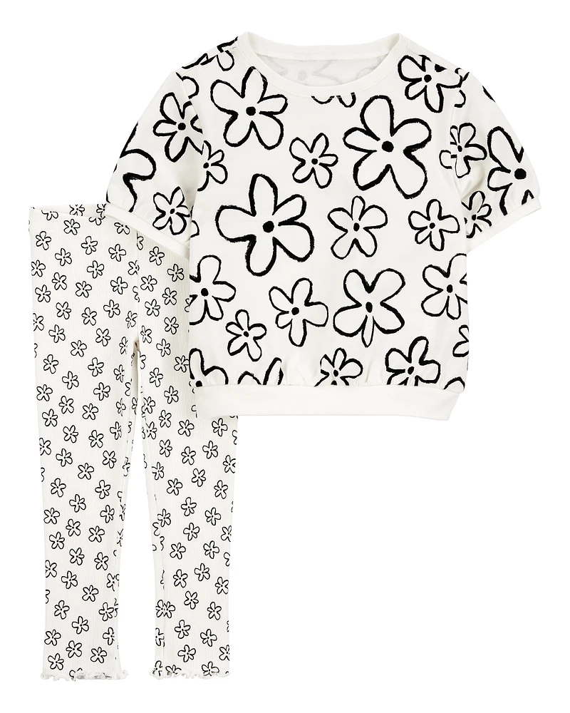 Baby 2-Piece Floral Top & Pant Set - White/Black