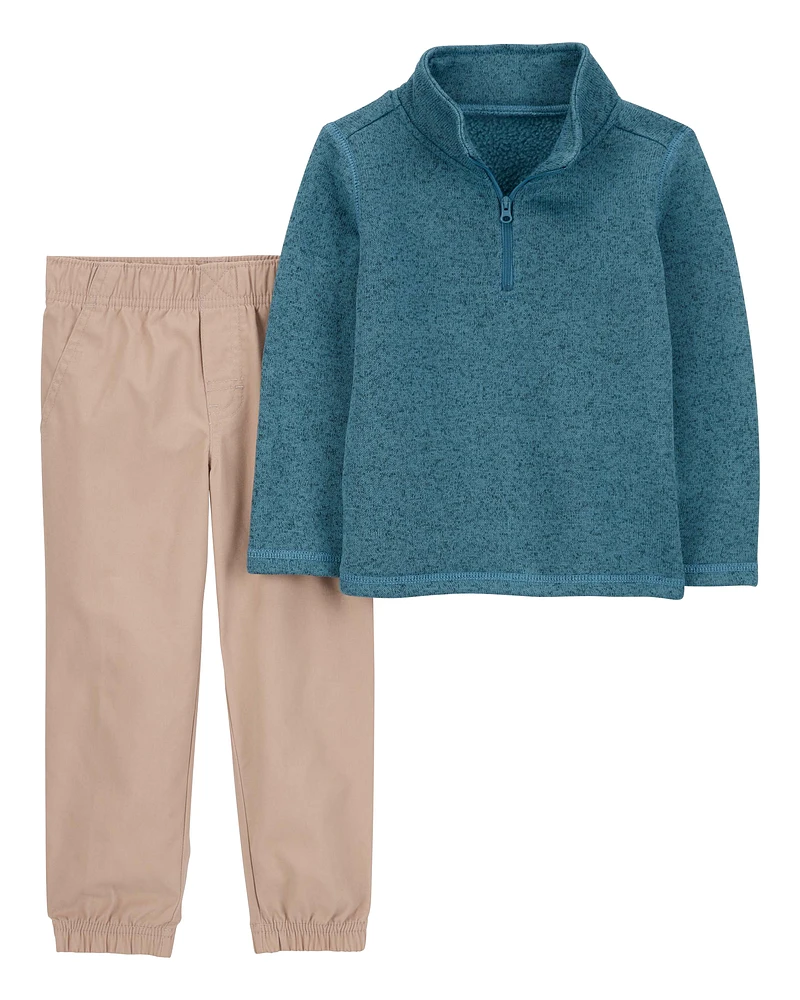 Baby 2-Piece Sherpa Quarter Zip Pullover & Canvas Pant Set