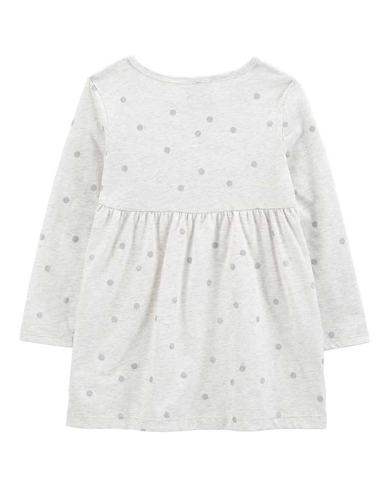 Toddler Glitter Polka Dot Long-Sleeve Jersey Dress