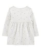 Toddler Glitter Polka Dot Long-Sleeve Jersey Dress