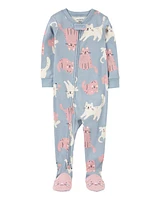 Toddler 1-Piece Cat Print 100% Snug Fit Cotton Footie Pyjamas