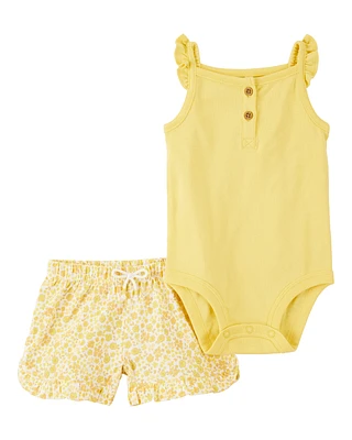 Baby 2-Piece Tank Bodysuit & Short Set - Yellow