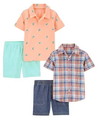 Baby 4-Piece Button-Front Shirts & Shorts Set