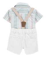 Baby 3-Piece Button-Down Bodysuit & Suspender Short Set