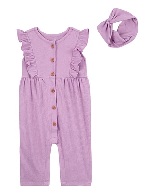 Baby 2-Piece Jumpsuit & Headwrap Set