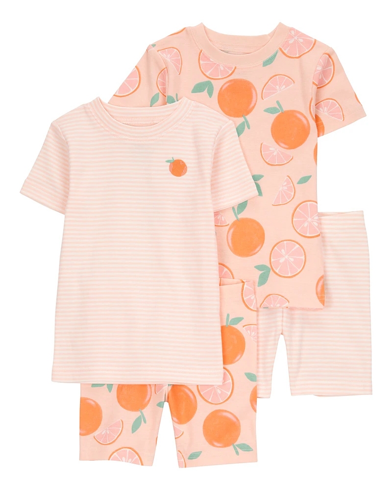 Toddler Orange Print Snug Fit Cotton 4-Piece Pyjamas