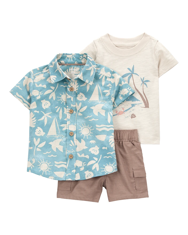 Baby 3-Piece Beach Print Little Short Set