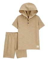 Baby 2-Piece Hooded Henley & Short Set