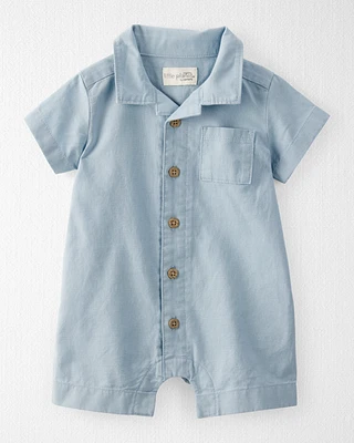 Baby Linen Romper Made with Organic Cotton-Blue