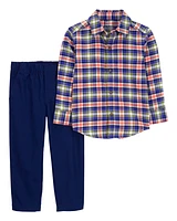 Toddler 2-Piece Plaid Button-Down Shirt & Pant Set