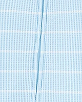 Baby Striped Waffle Knit Footie 1-Piece Pyjamas - Blue