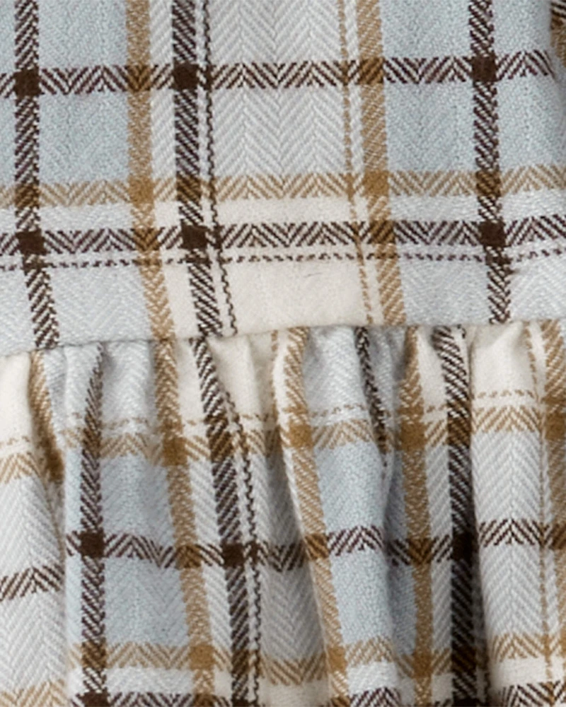 Baby Organic Cotton Herringbone Button-Front Dress Plaid