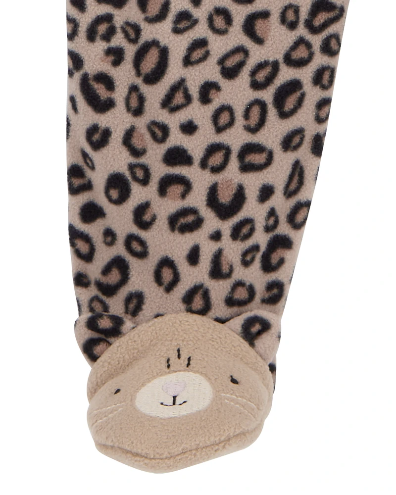 Baby Leopard Zip-Up Fleece Footie Sleeper Pyjamas