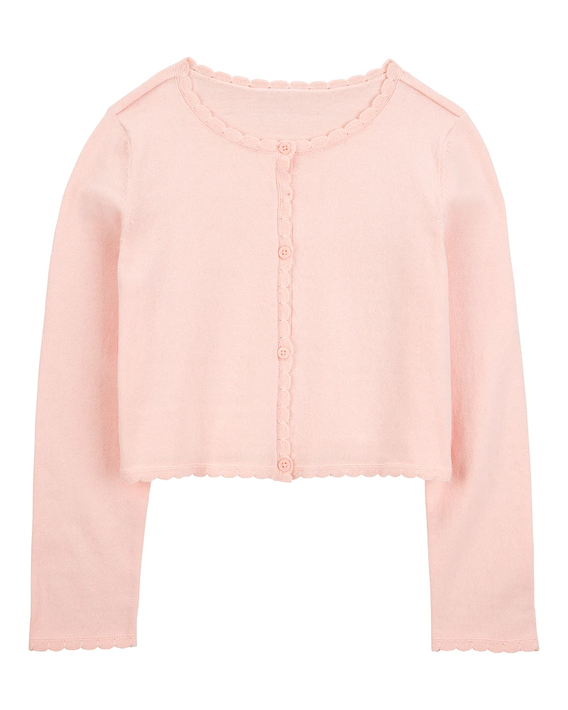 Kid Wave Trim Cardigan Sweater