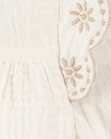 Baby 2-Piece Eyelet-Sleeve Tank & Pull-On Chambray Short Set - Ivory/Chambray
