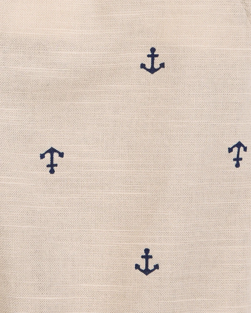 Baby 2-Piece Anchor Tee & Overall Set - Tan/Ivory