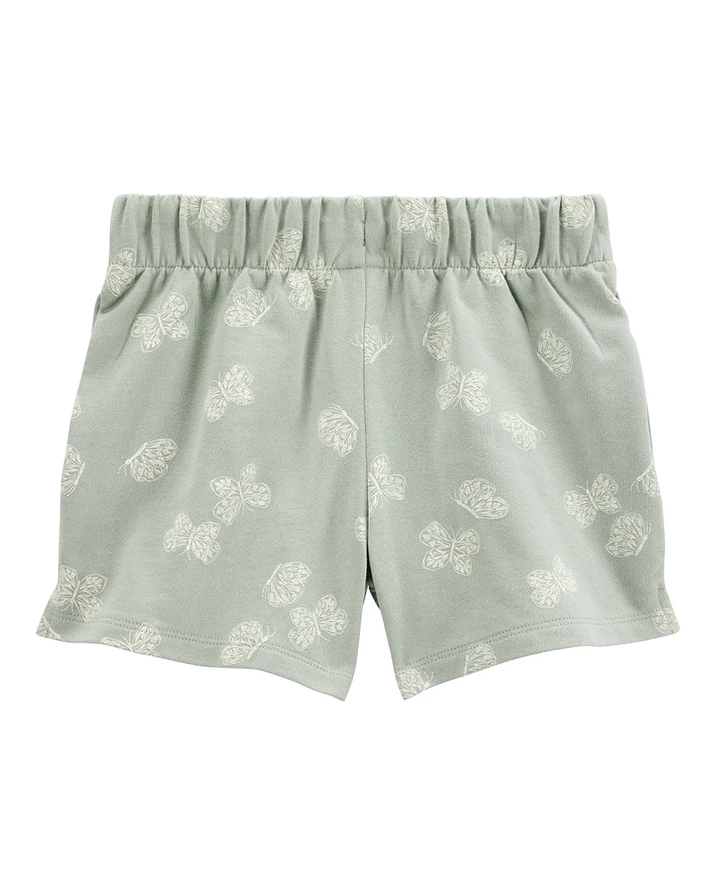 Kid Butterfly Print Pull-On French Terry Shorts - Green