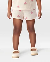 Toddler Strawberry Print Waffle Knit Shorts - Ivory