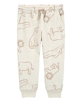 Toddler Pull-On Animal Print Fleece Pants - Grey