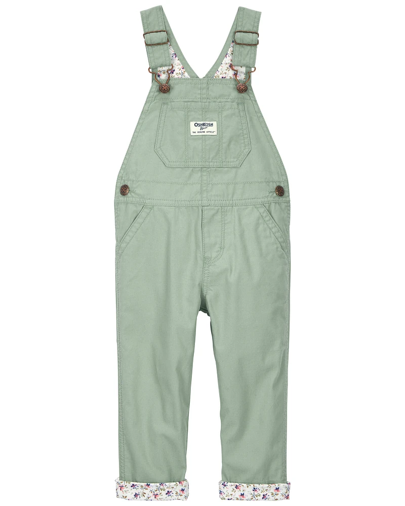 Toddler Floral Lined Lightweight Canvas Overalls