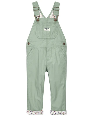 Toddler Floral Lined Lightweight Canvas Overalls